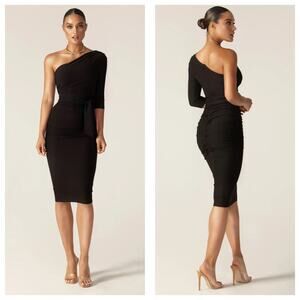 Alieva Dolly Elegant One Sleeve Bodycon Dress Size Small Black Wedding Cocktail